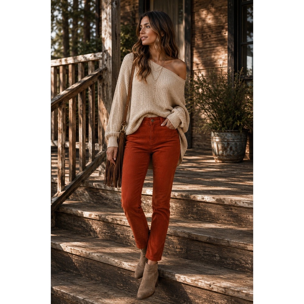 Free People Corduroy Pants Womens Size 27 Orange Rust Low Rise Straight